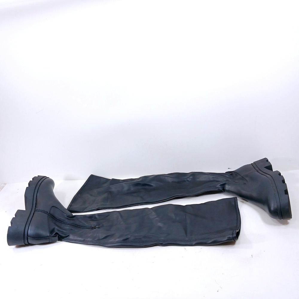 Open Edit Black Over The Knee Lug Sole Boots Faux Leather Size 8 B